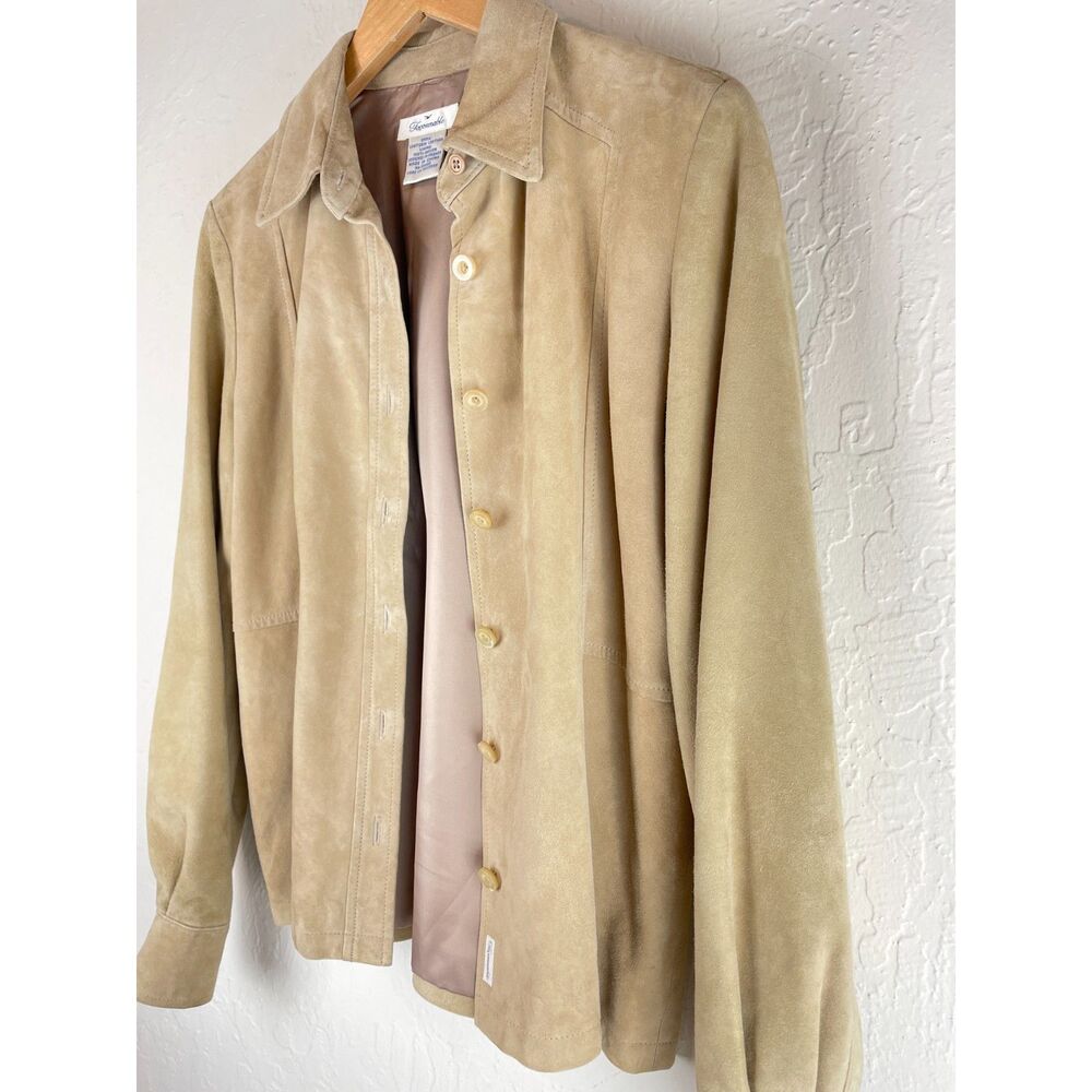 ~ Faconnable Sm Suede Goatskin Leather Shacket Tan Brown Jacket Shirt Lined - Picture 2 of 15